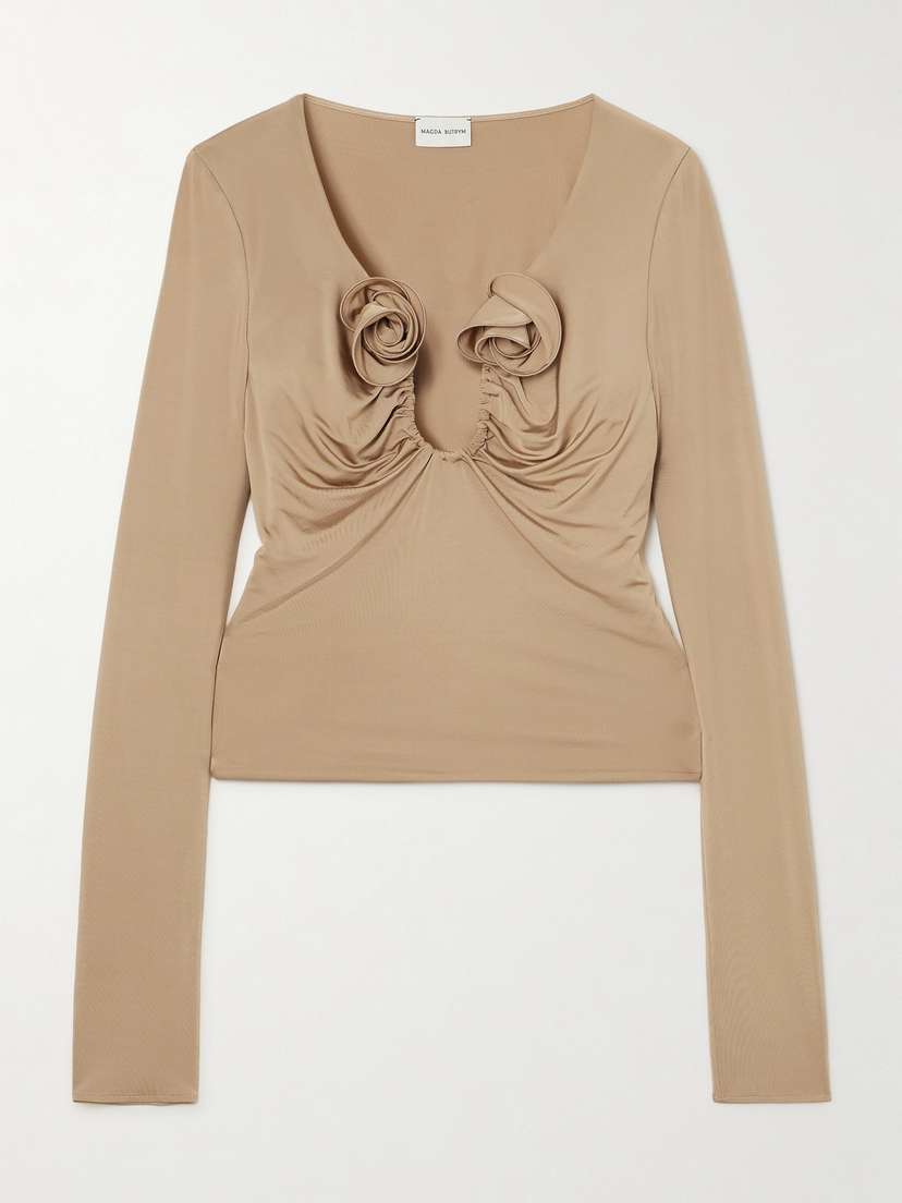 Magda Butrym Appliquéd Gathered Stretch-jersey Top