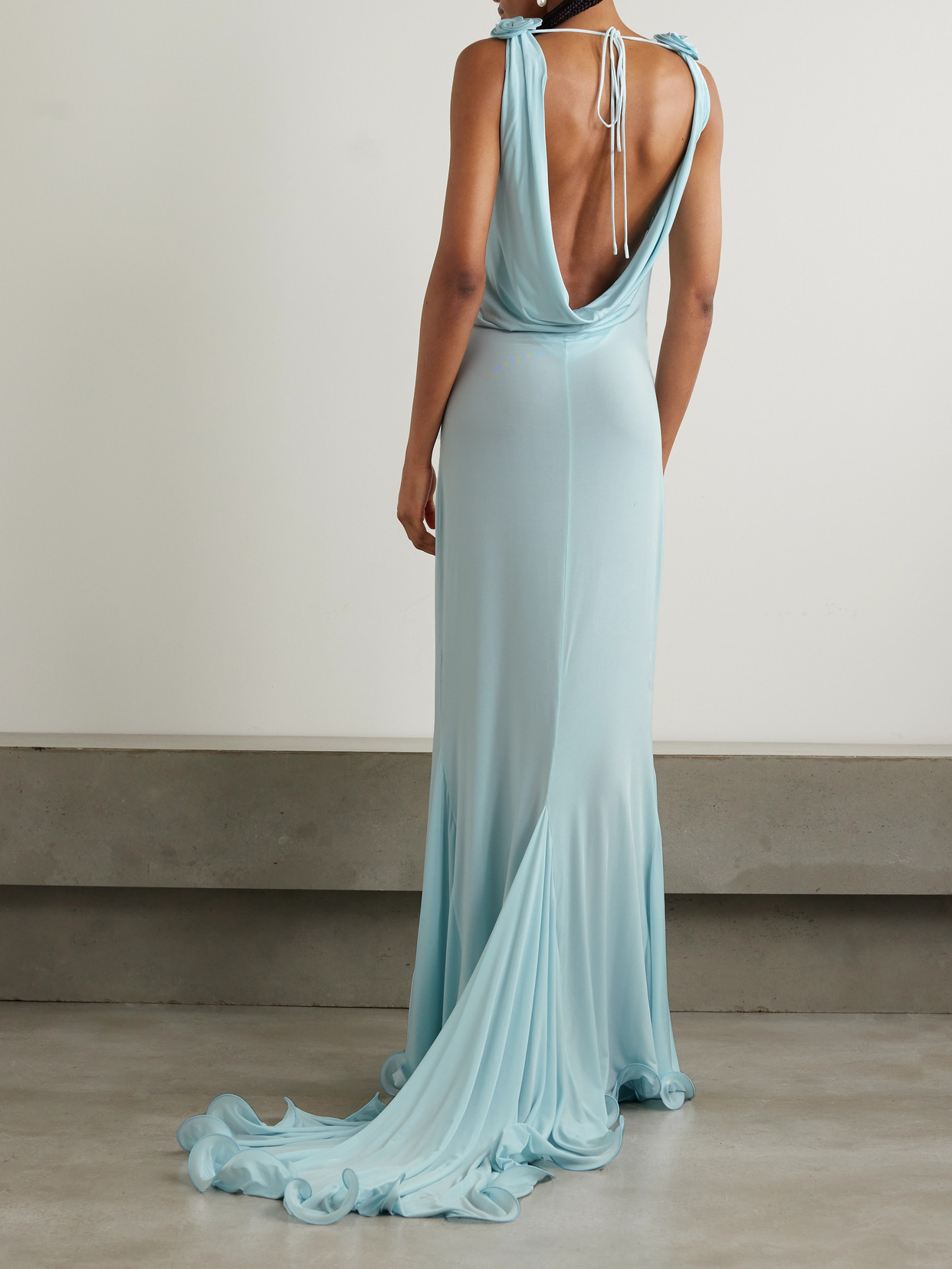 Magda Butrym Floral-appliquéd Satin-jersey Dress In Blue