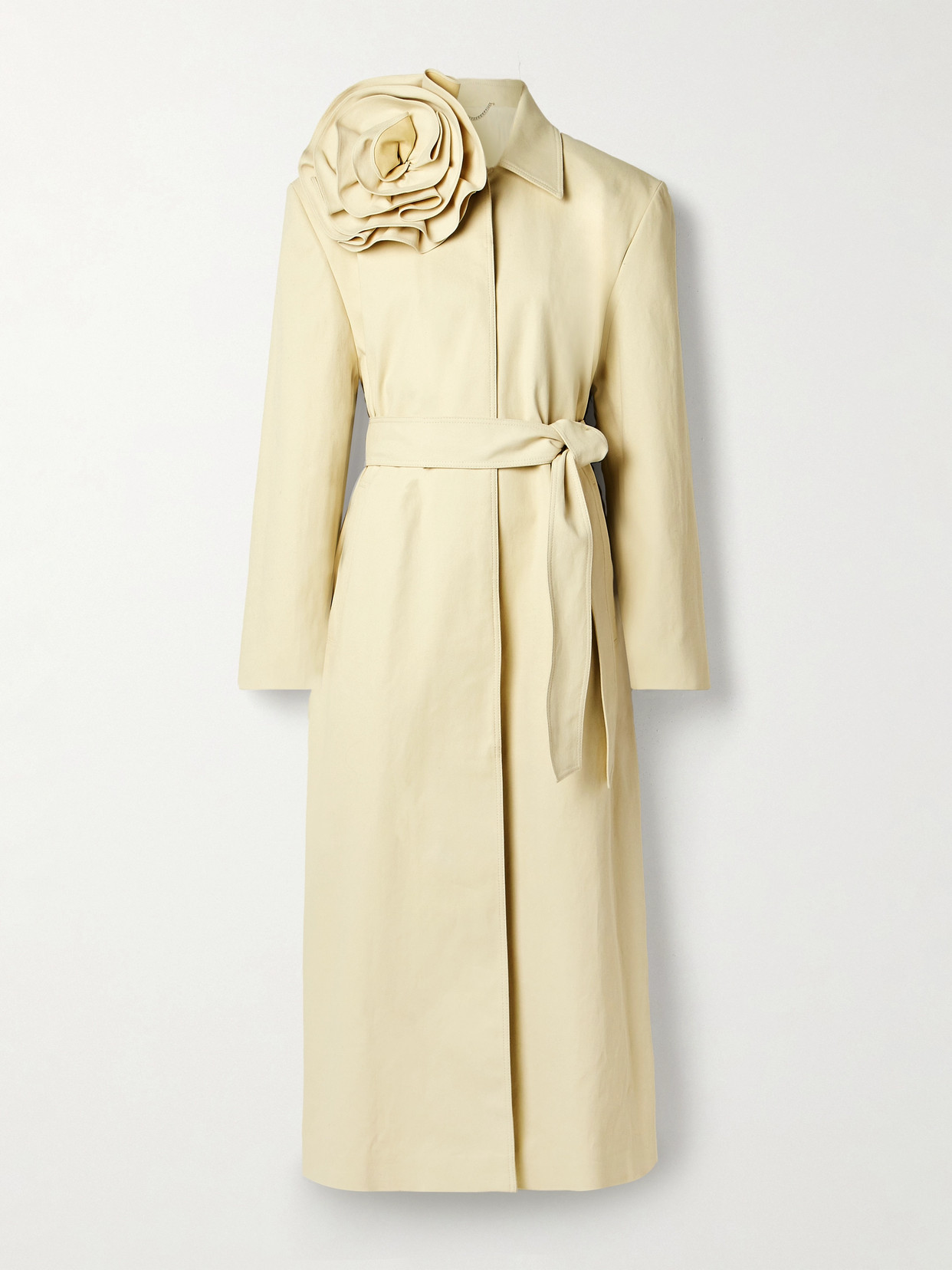 Magda Butrym Floral-appliquéd Belted Cotton-blend Gabardine Coat In White