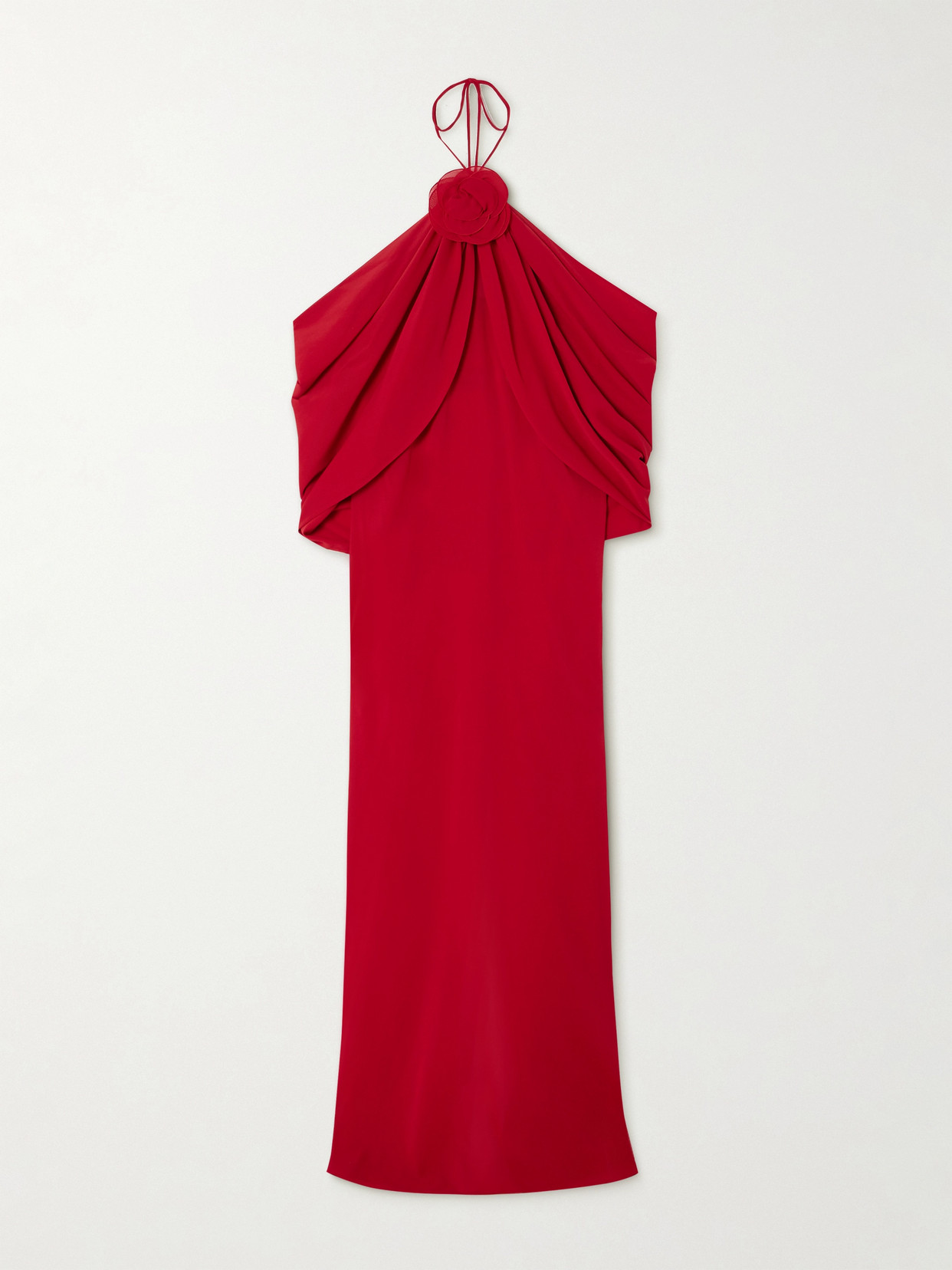 Magda Butrym Cold-shoulder Appliquéd Silk-blend Chiffon Maxi Dress In Red