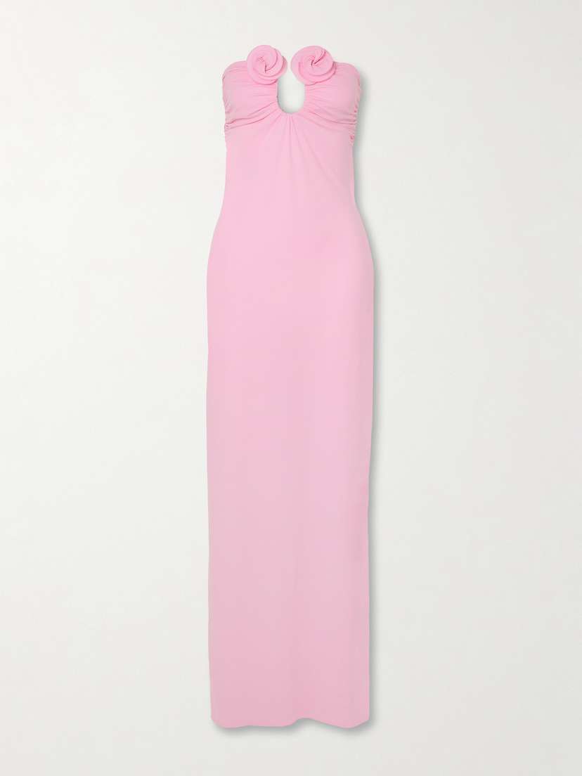Magda Butrym Strapless Appliquéd Draped Stretch-jersey Maxi Dress