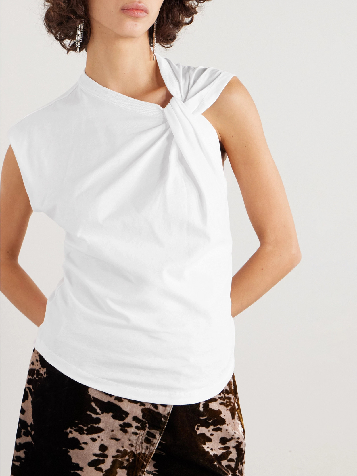 Shop Isabel Marant Nayda Knotted Cotton-jersey Top In White