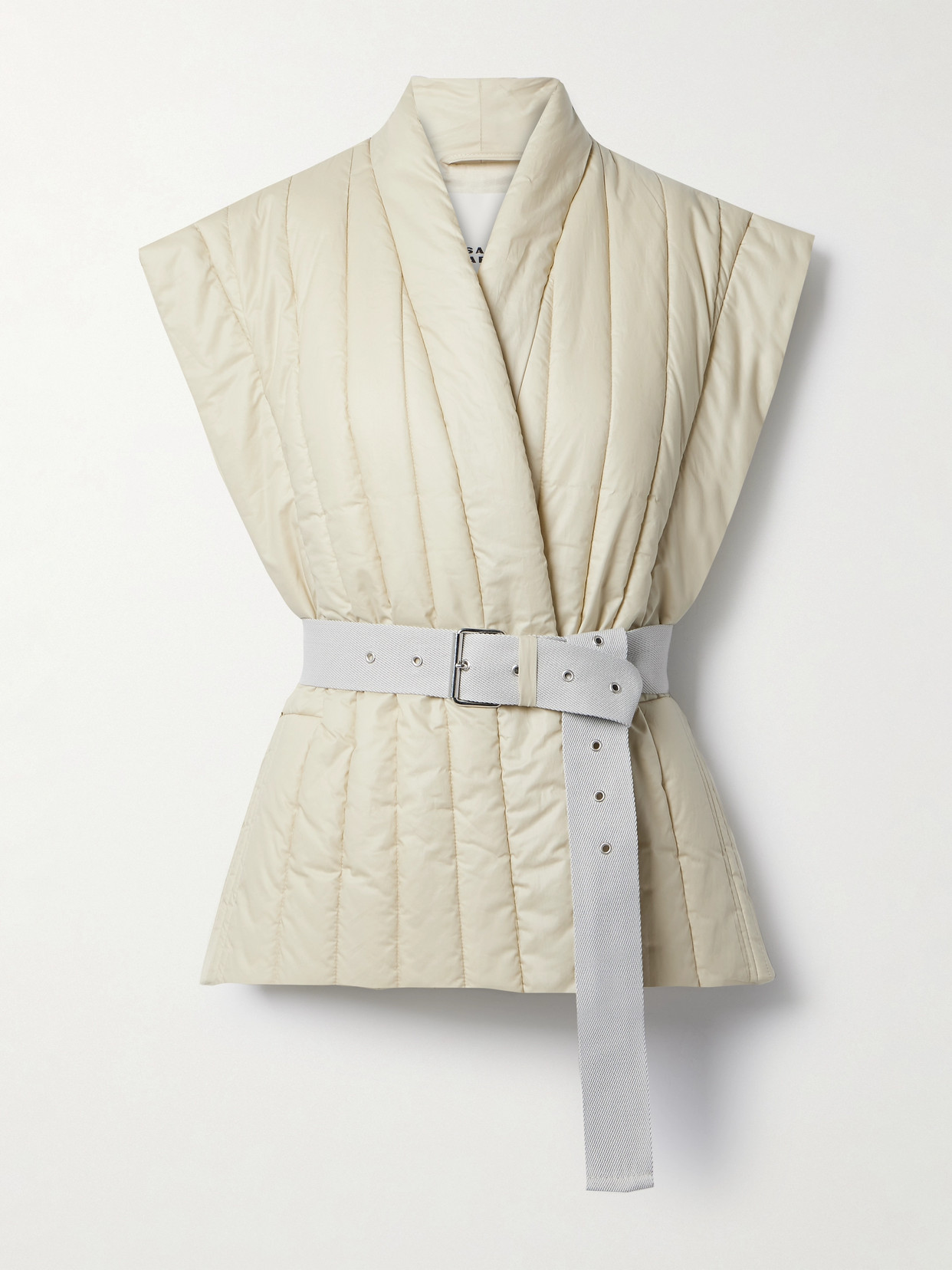 Shop Isabel Marant Ajali Belted Quilted Padded Cotton-blend Shell Vest In Ecru