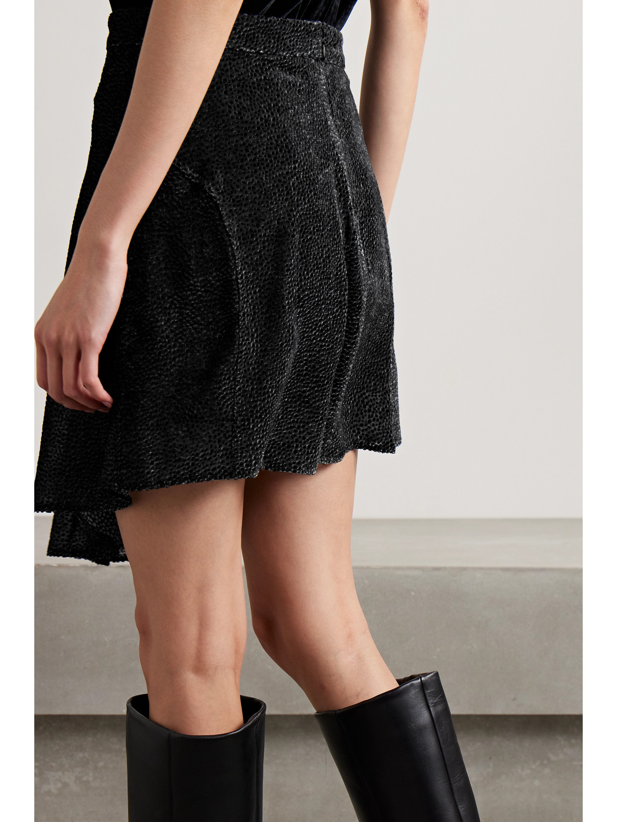 Shop Isabel Marant Selena Asymmetric Draped Flocked Chiffon Mini Skirt In Black