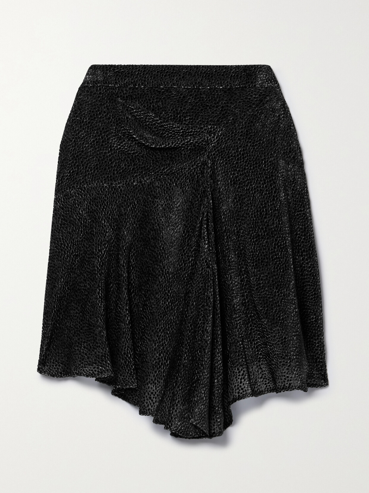 Isabel Marant Selena Asymmetric Draped Flocked Chiffon Mini Skirt In Black