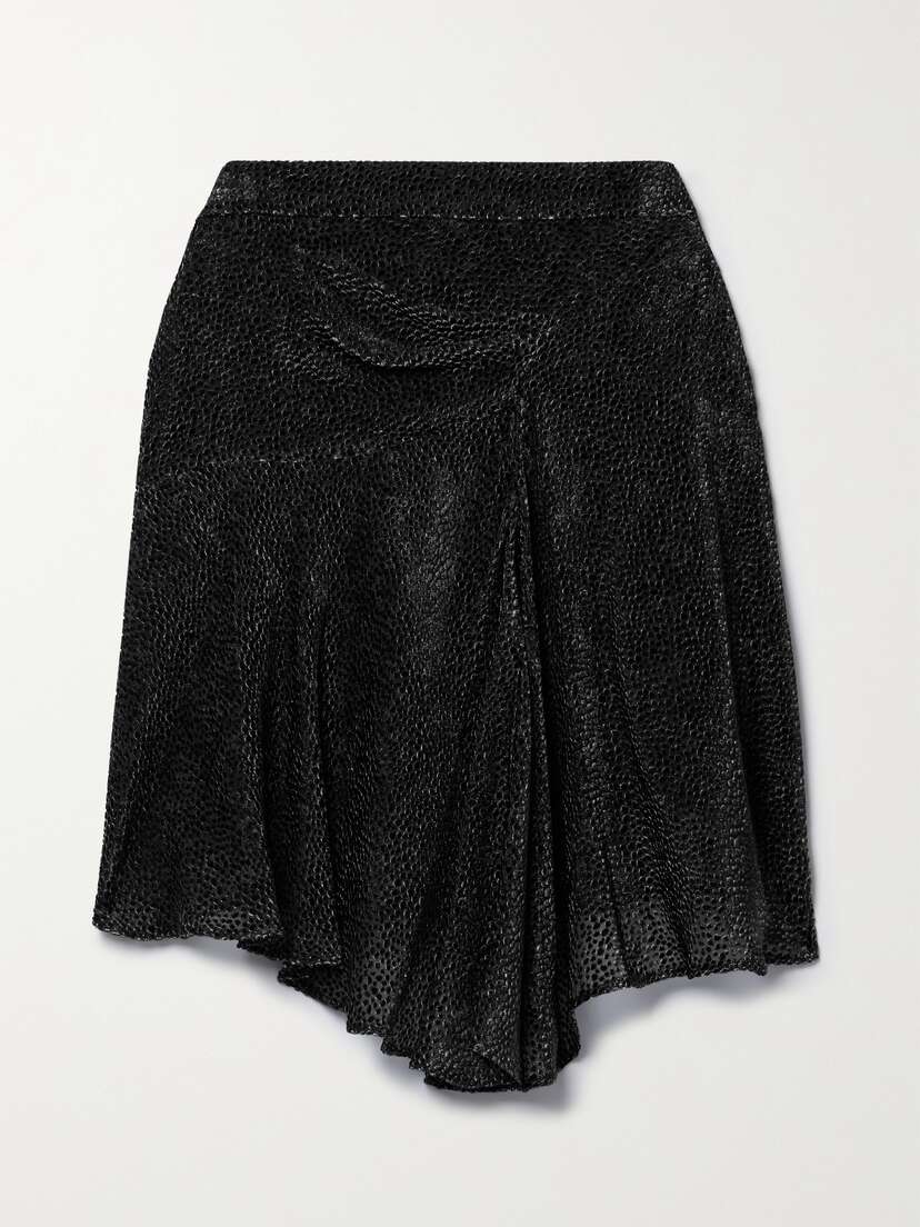 Isabel Marant Selena Asymmetric Draped Flocked Chiffon Mini Skirt