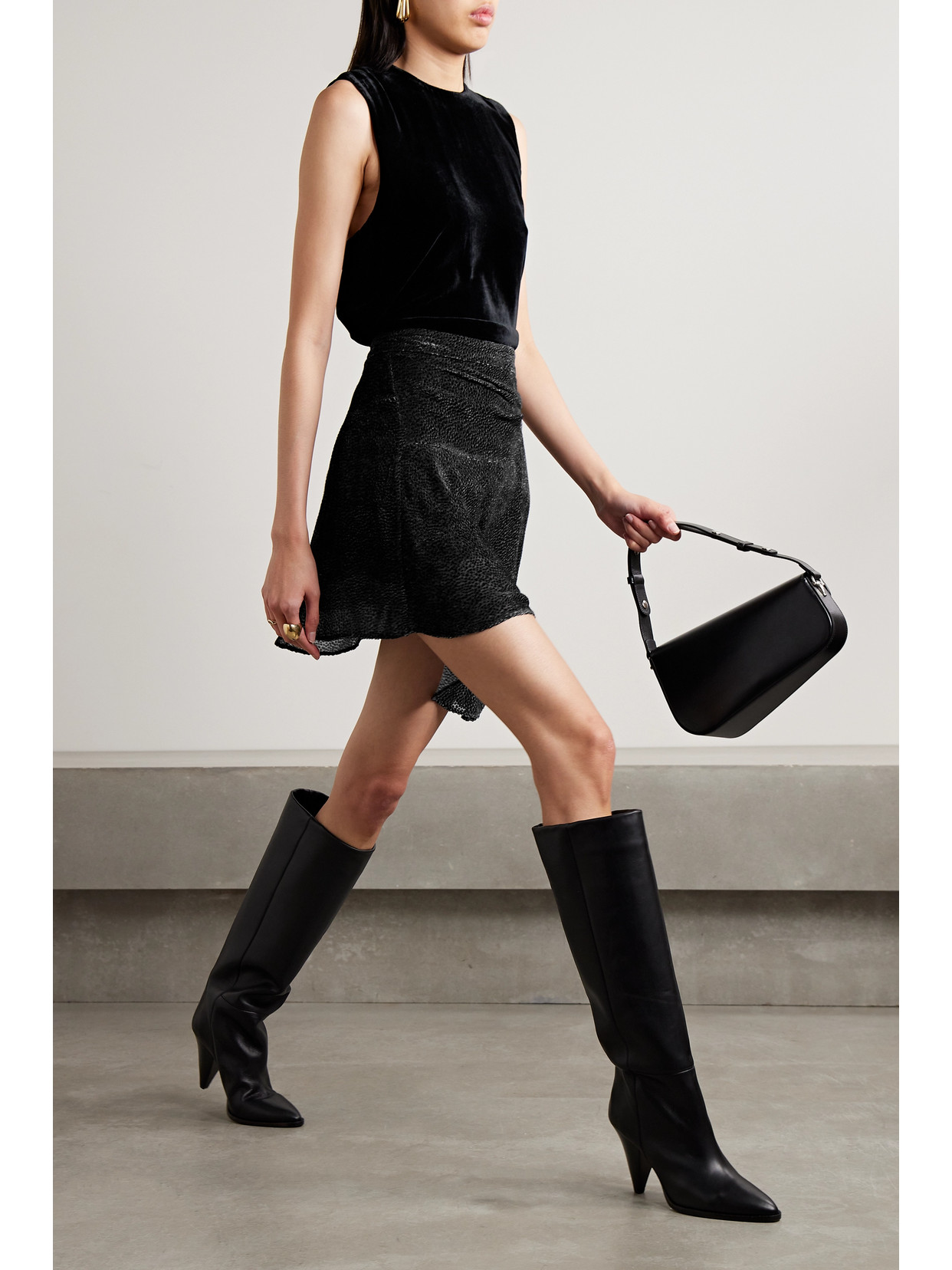 Isabel Marant Selena Asymmetric Draped Flocked Chiffon Mini Skirt In Black