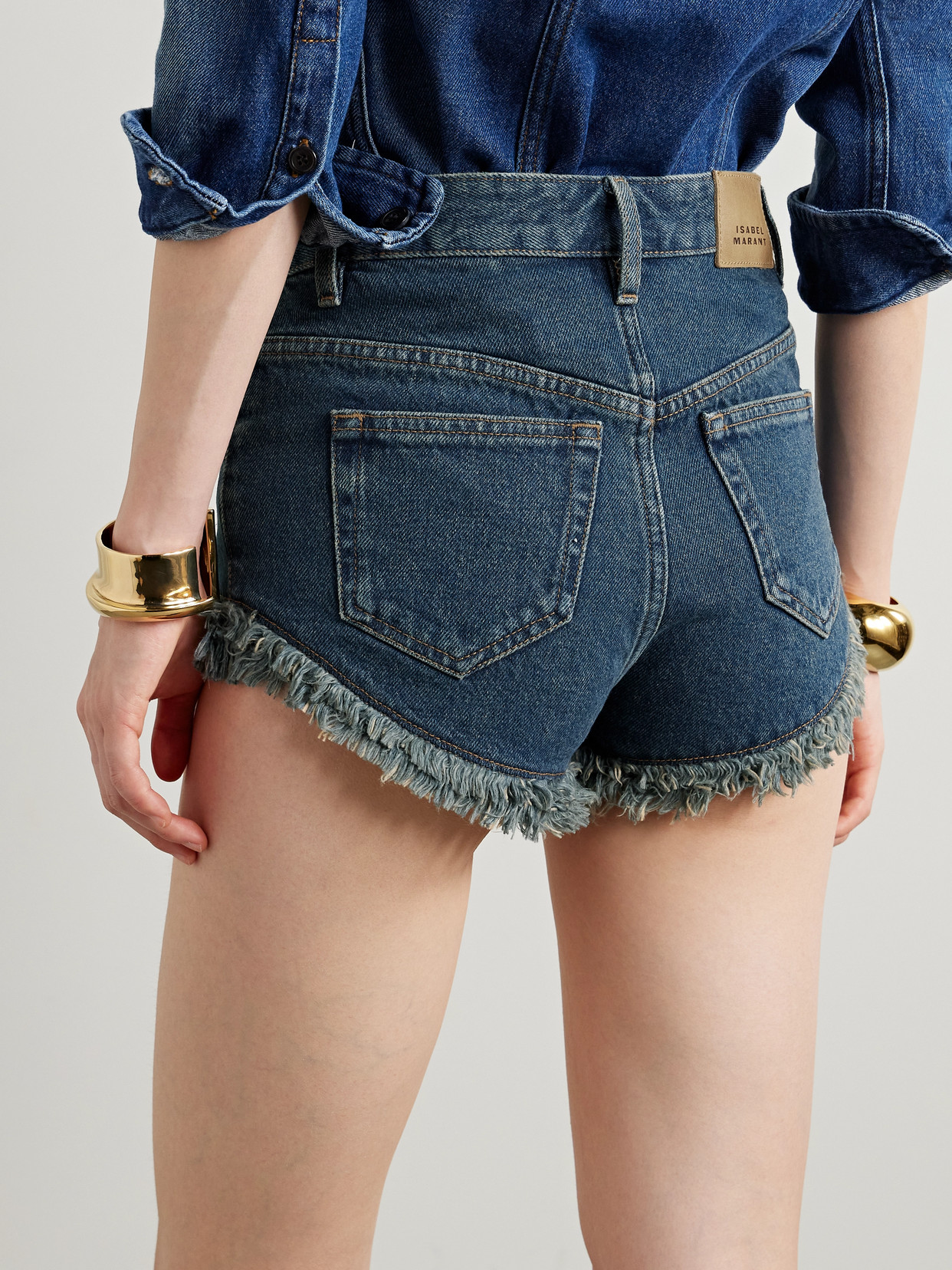 Shop Isabel Marant Eneidao Fringed Denim Shorts In Blue