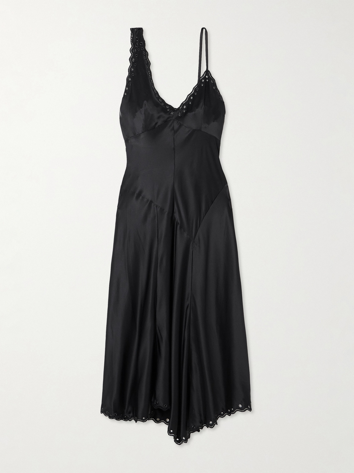 Shop Isabel Marant Ayrich Asymmetrical Eyelet-embellished Silk Midi Dress In Black