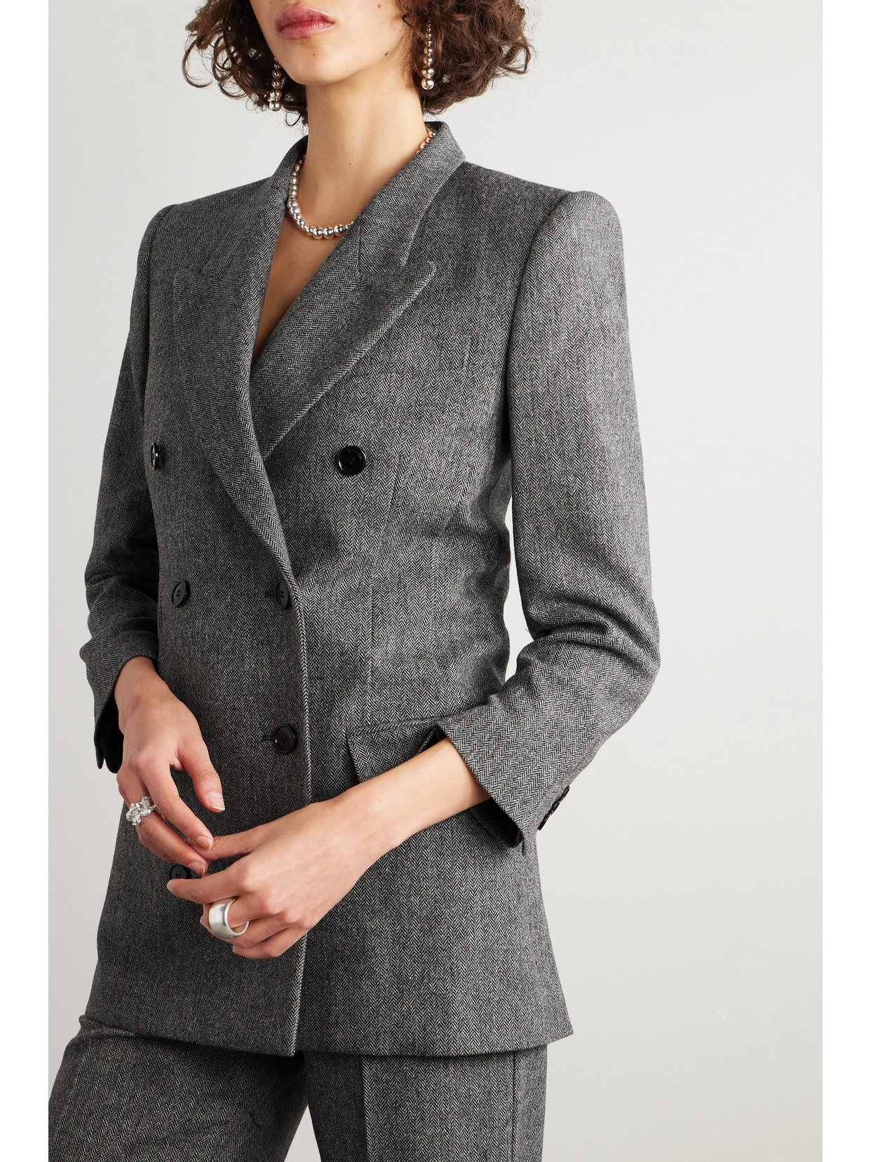 Isabel Marant Robine Double-breasted Herringbone Wool-blend Blazer In Gray