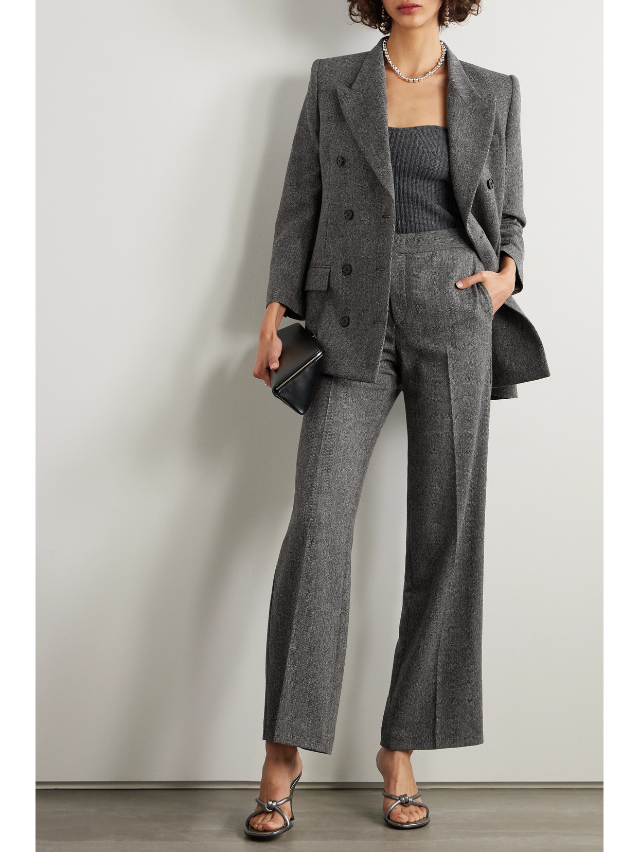 Isabel Marant Robine Double-breasted Herringbone Wool-blend Blazer In Gray