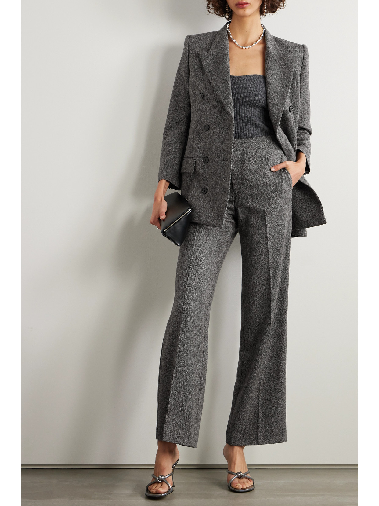 Shop Isabel Marant Robine Double-breasted Herringbone Wool-blend Blazer In Gray