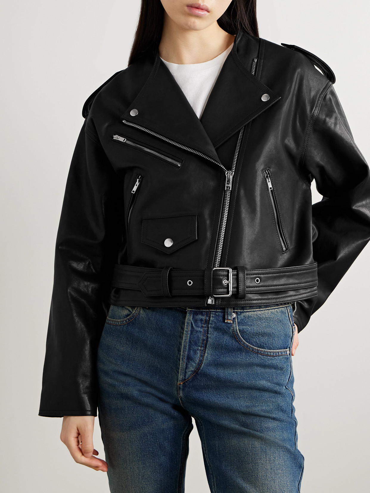 Shop Isabel Marant Audric Leather Biker Jacket In Black