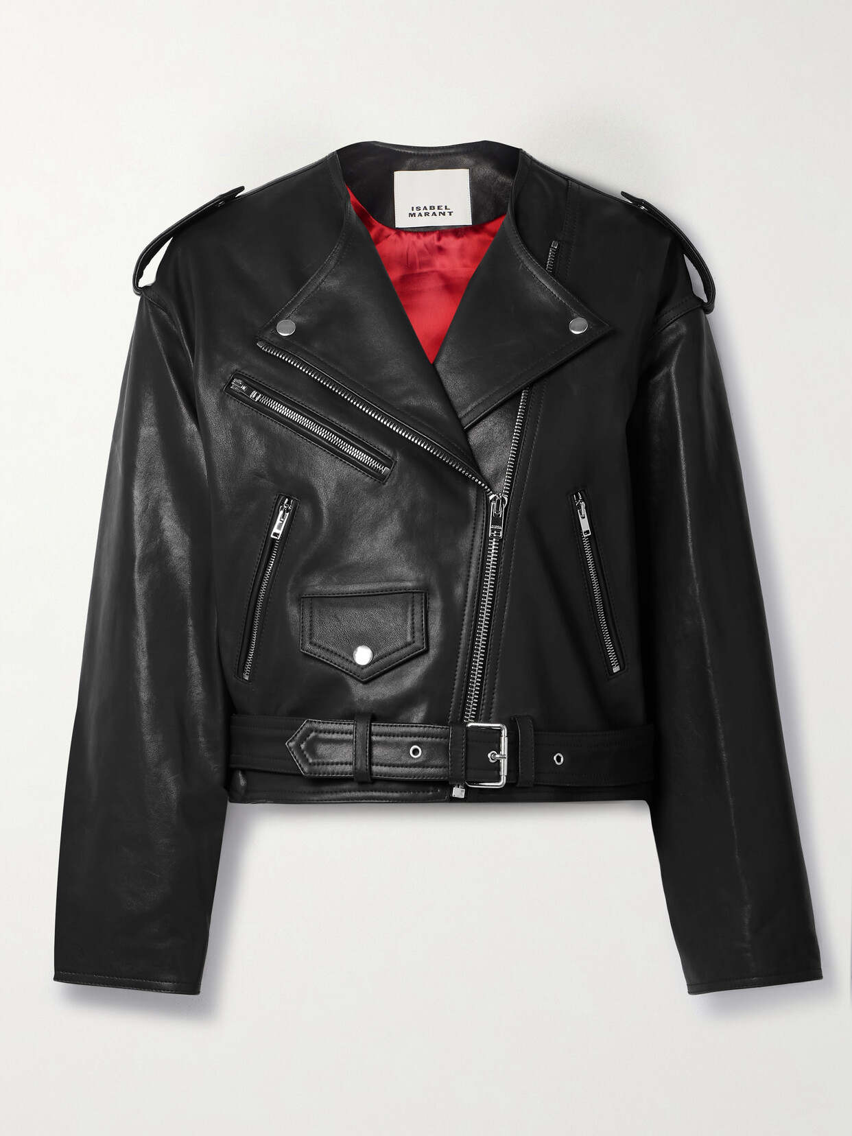 Shop Isabel Marant Audric Leather Biker Jacket In Black