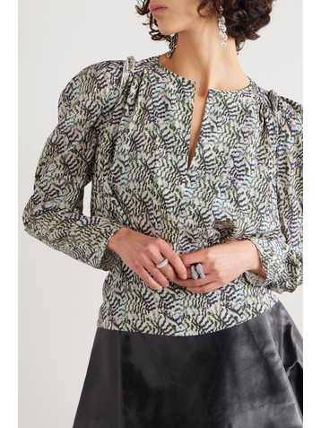 Isabel Marant Zarga pleated printed silk-blend crepe de chine blouse