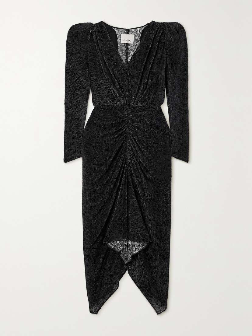 Isabel Marant Maray Ruched Flocked Silk-blend Chiffon Midi Dress