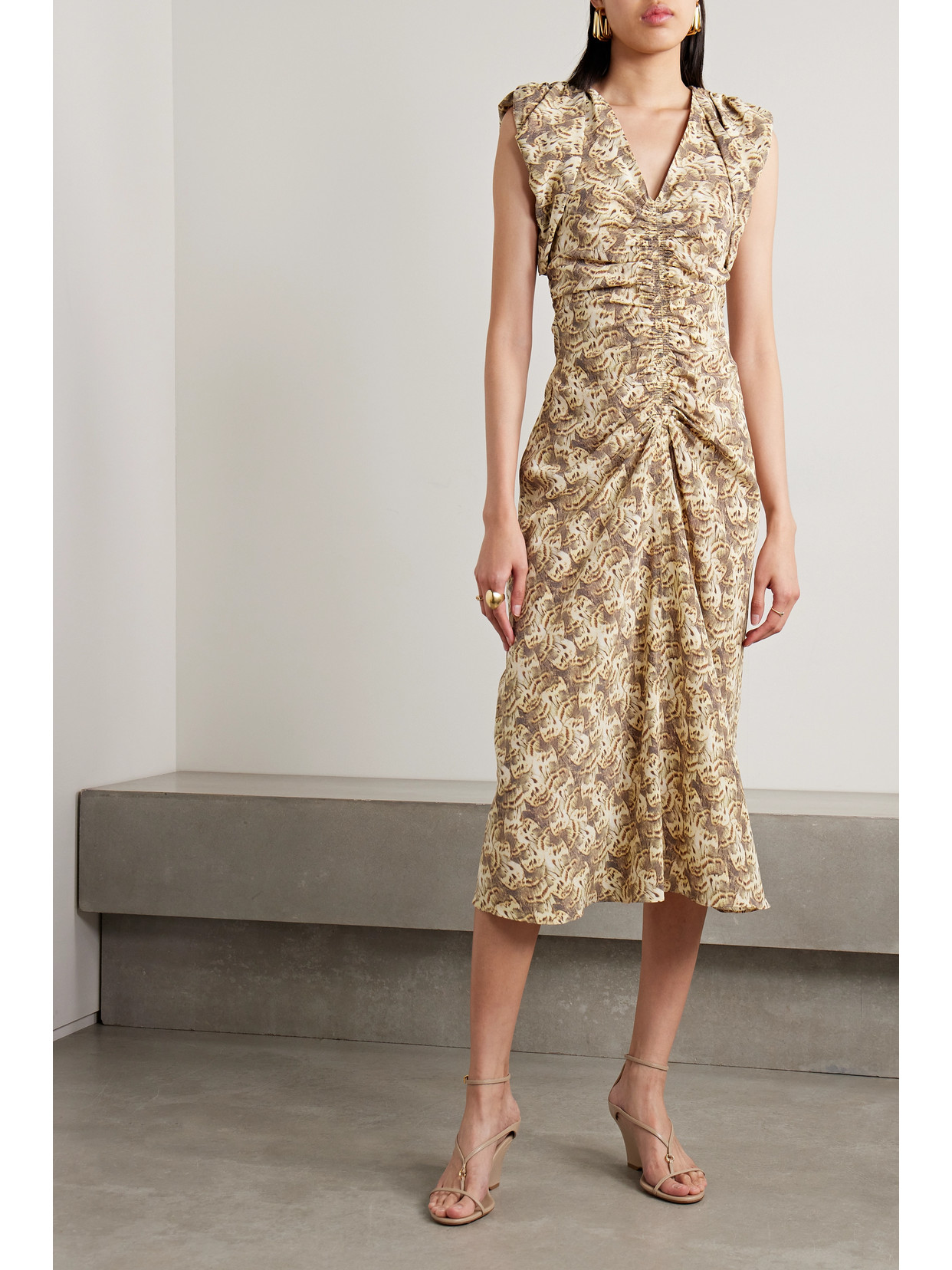 Shop Isabel Marant Gilya Printed Silk Midi Dress In Green