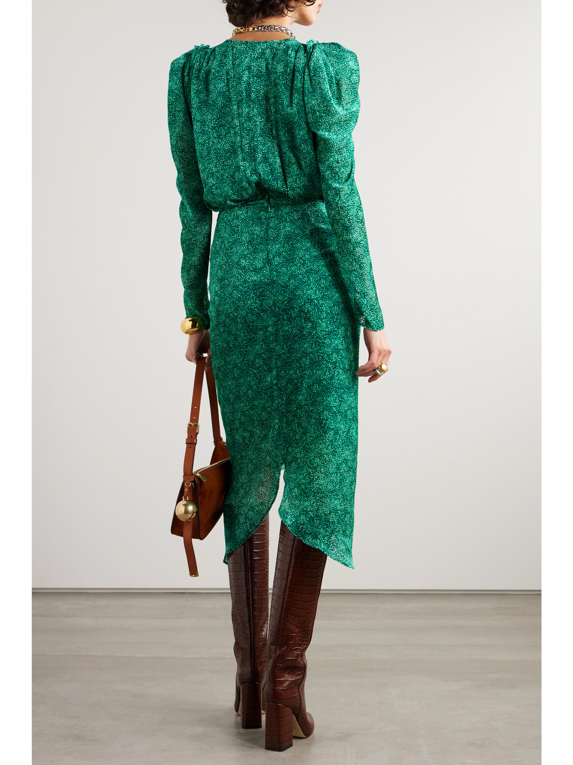 Isabel Marant Maray ruched flocked silk-blend chiffon midi dress thumbnail