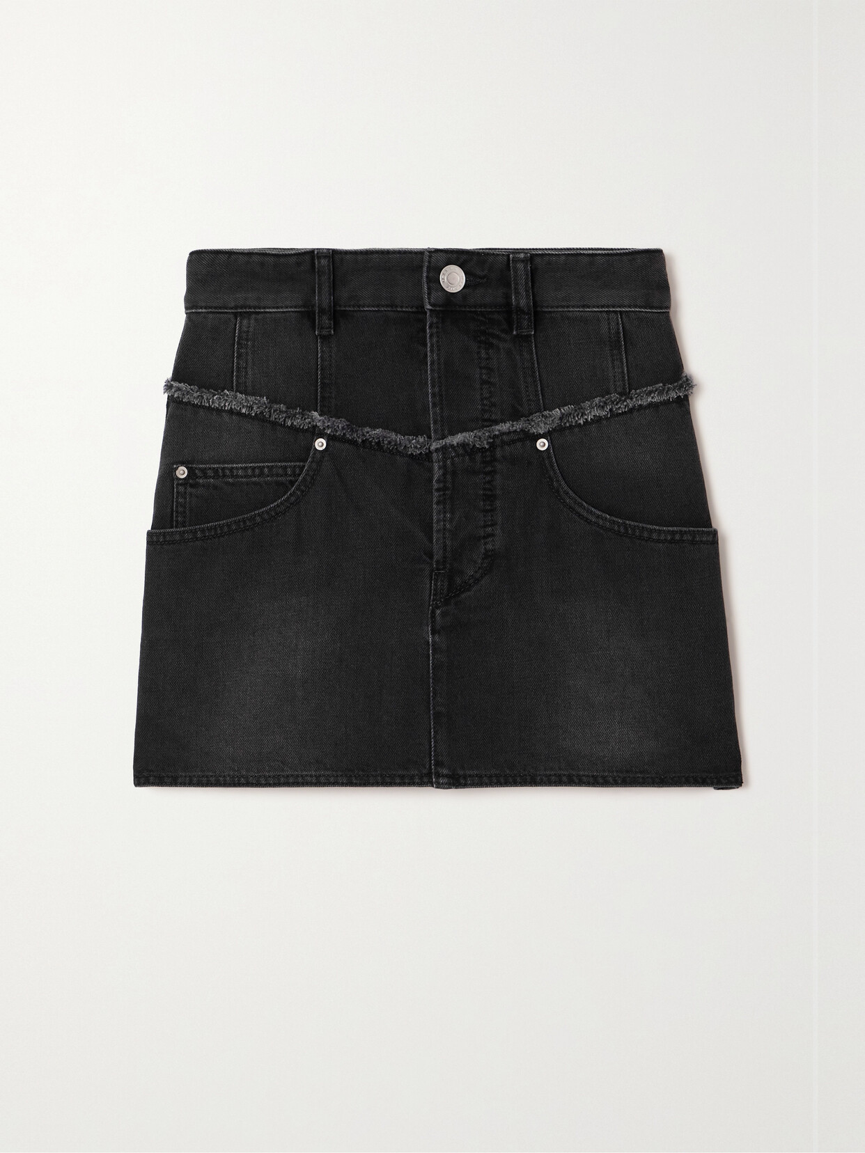 Isabel Marant Narjis Frayed Denim Mini Skirt In Black