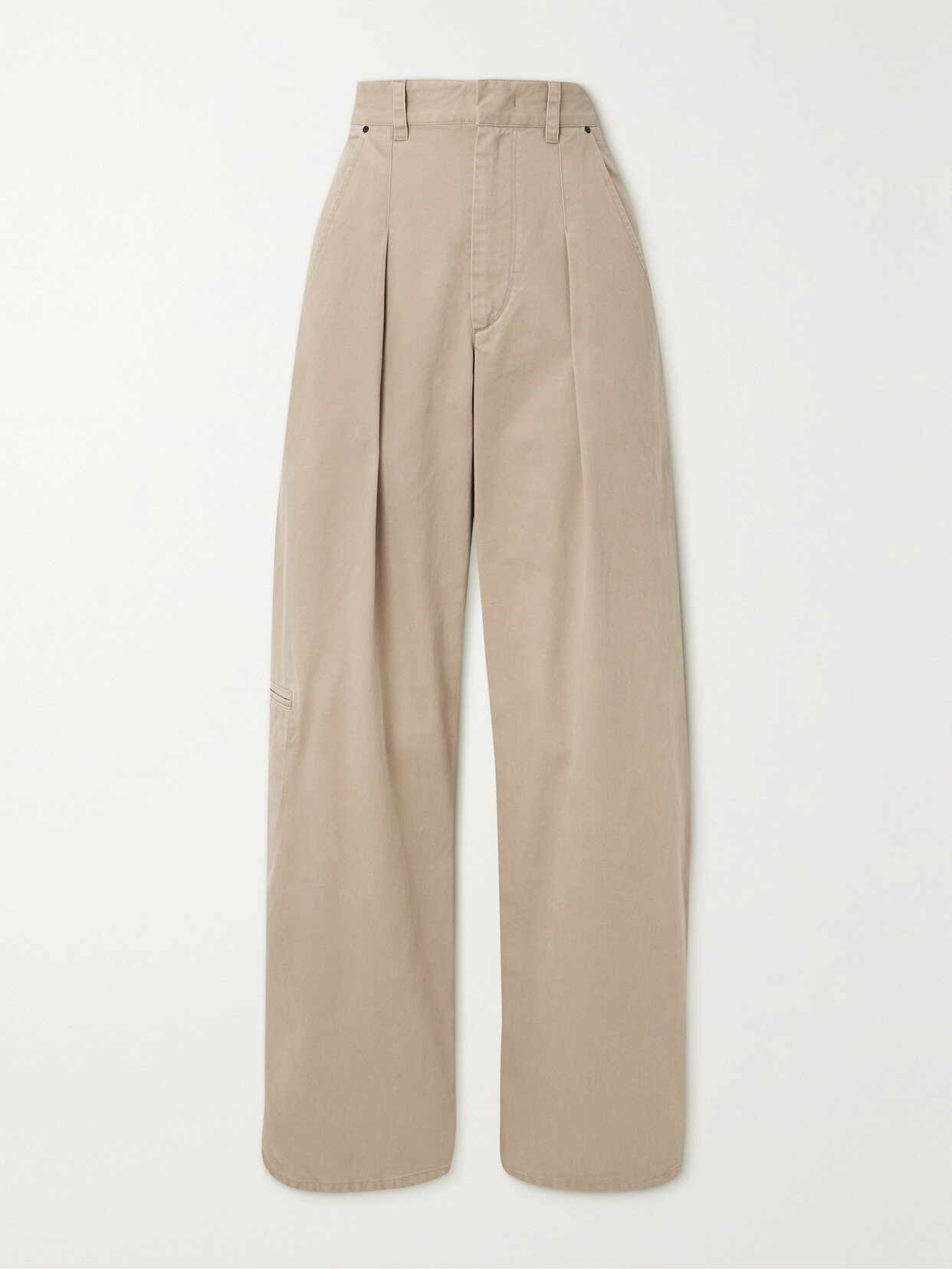 Shop Isabel Marant Lenadi Pleated Cotton-canvas Wide-leg Pants In Neutrals