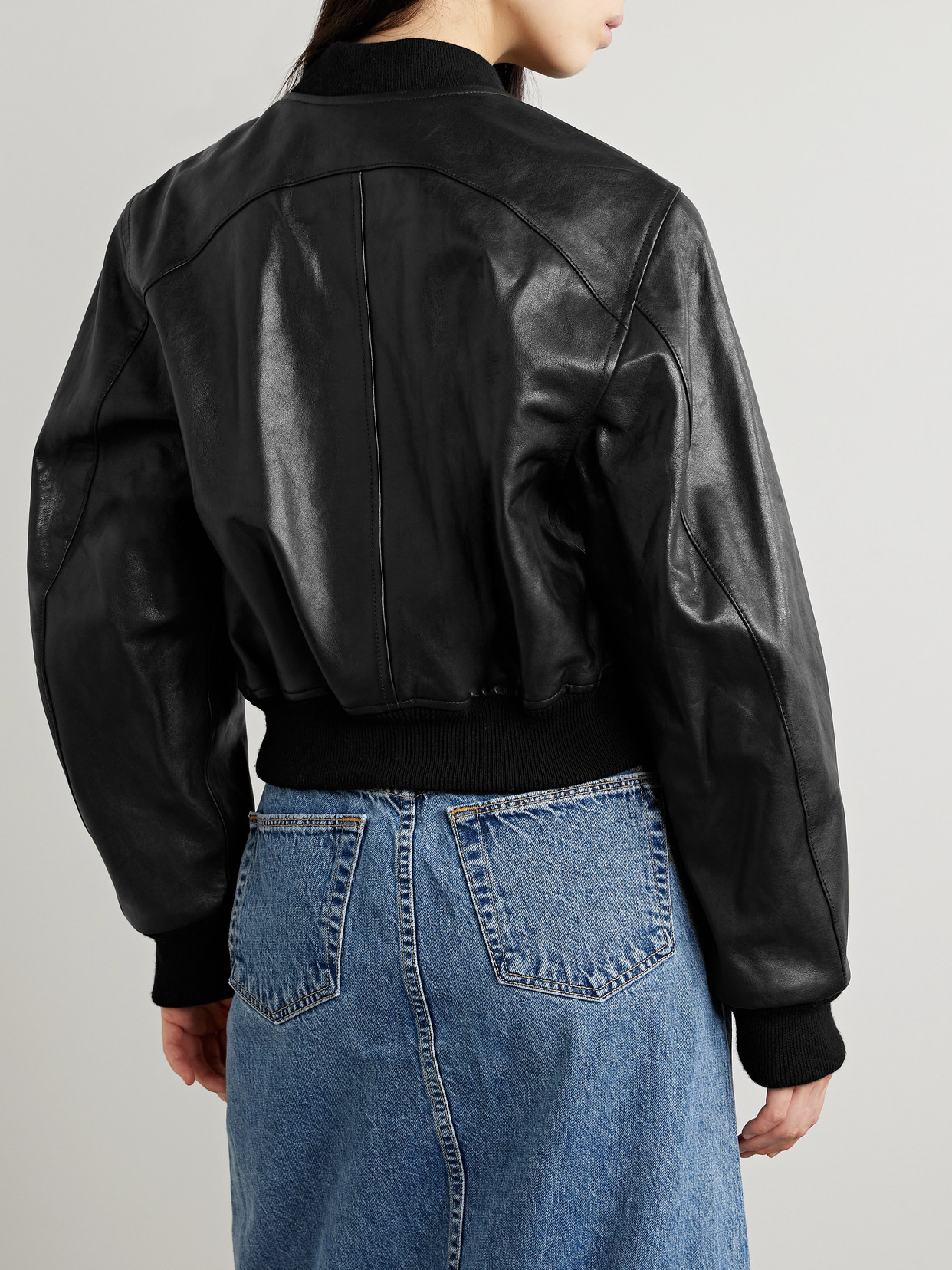 Shop Isabel Marant Adriel Leather Bomber Jacket In Black