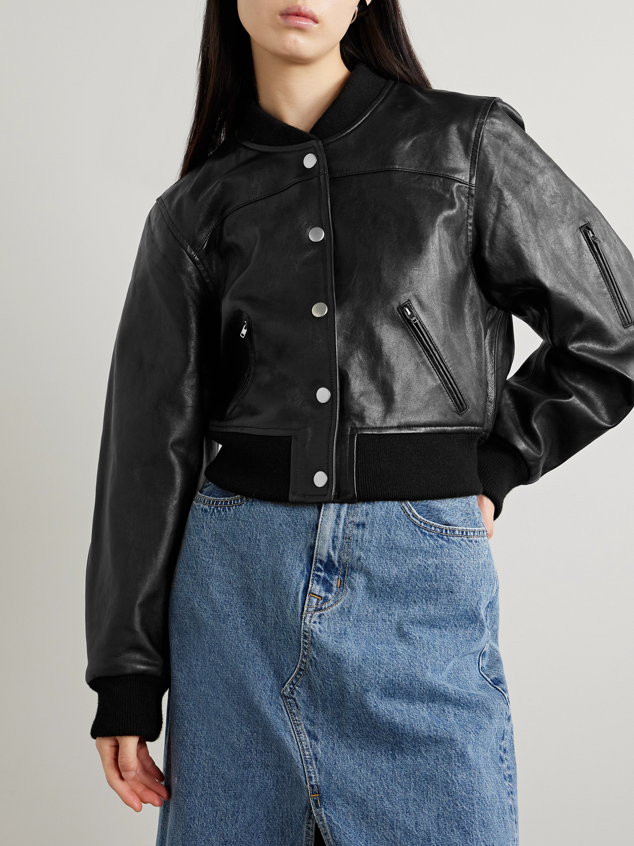 Shop Isabel Marant Adriel Leather Bomber Jacket In Black