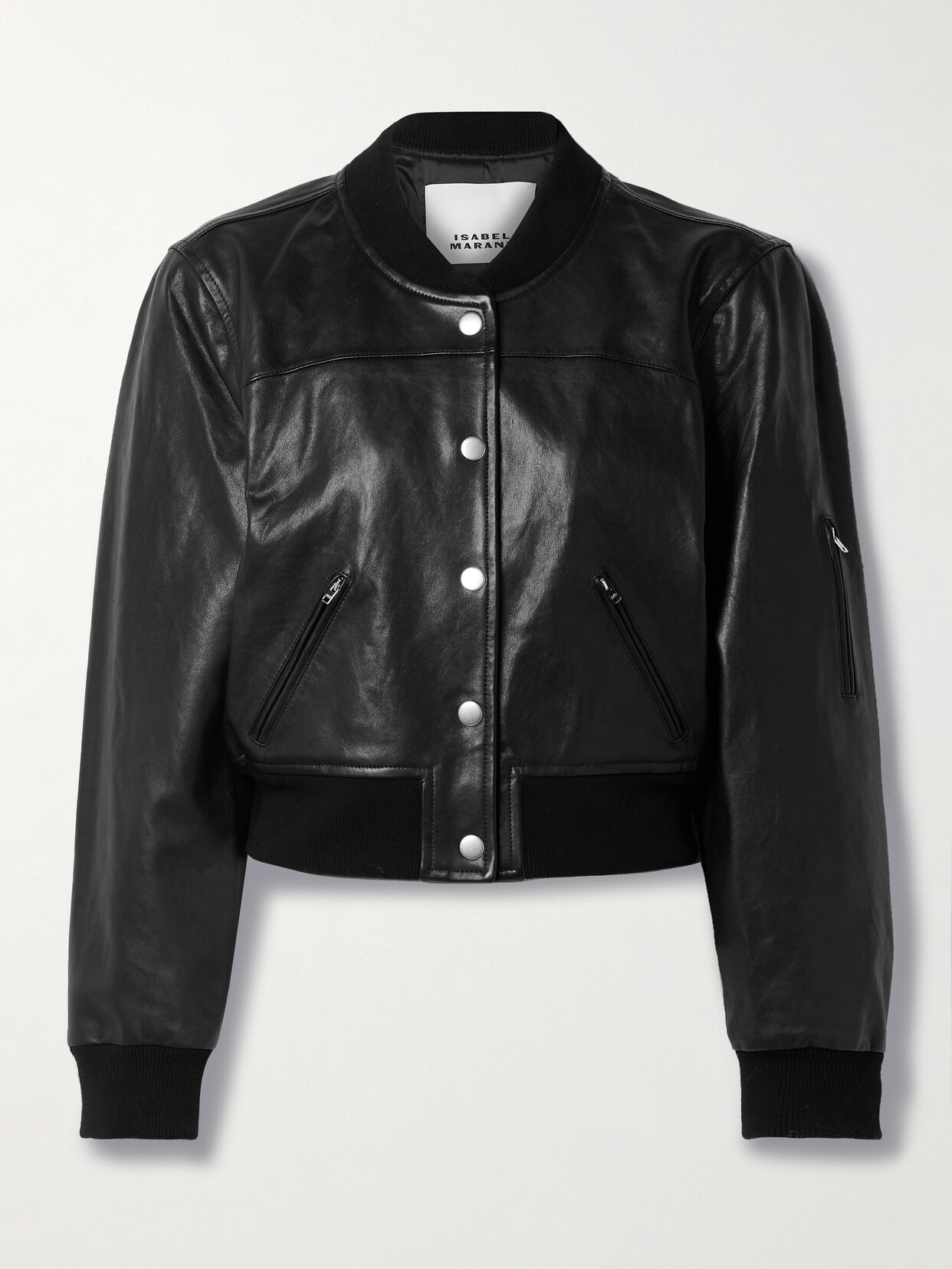 Shop Isabel Marant Adriel Leather Bomber Jacket In Black