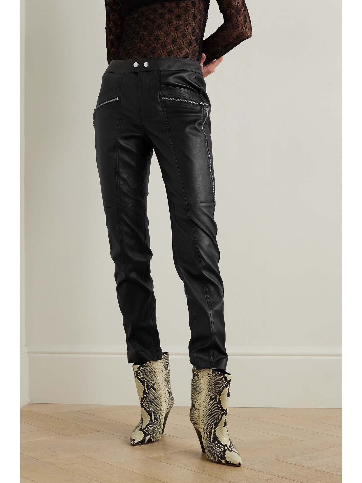 Isabel Marant Hizilis Leather Straight-leg Pants In Black