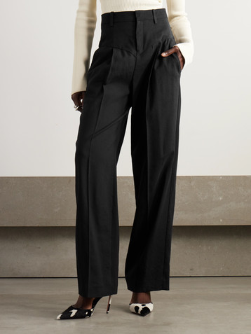 Isabel Marant Staya pleated paneled hemp-blend cady wide-leg pants