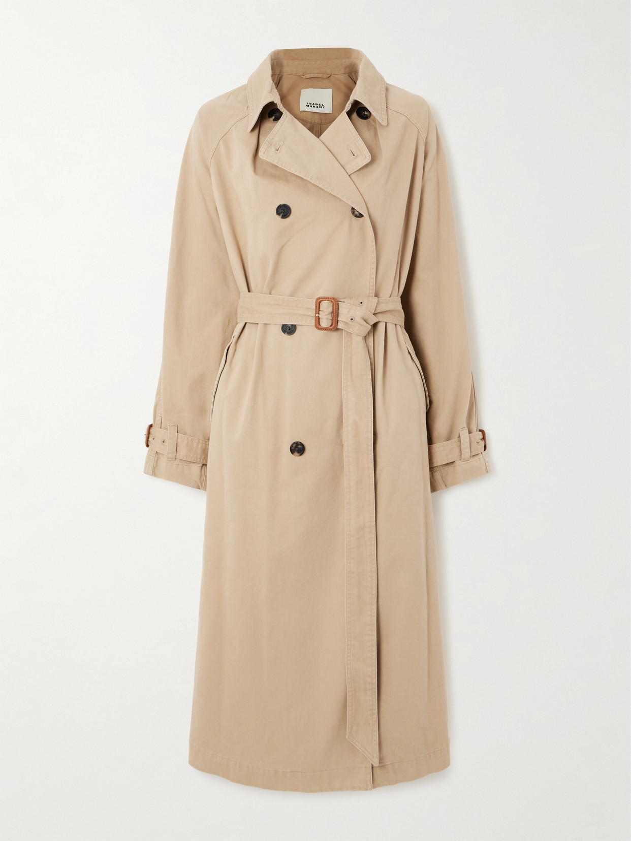 Shop Isabel Marant Belted Double-breasted Cotton-gabardine Trench In Neutrals