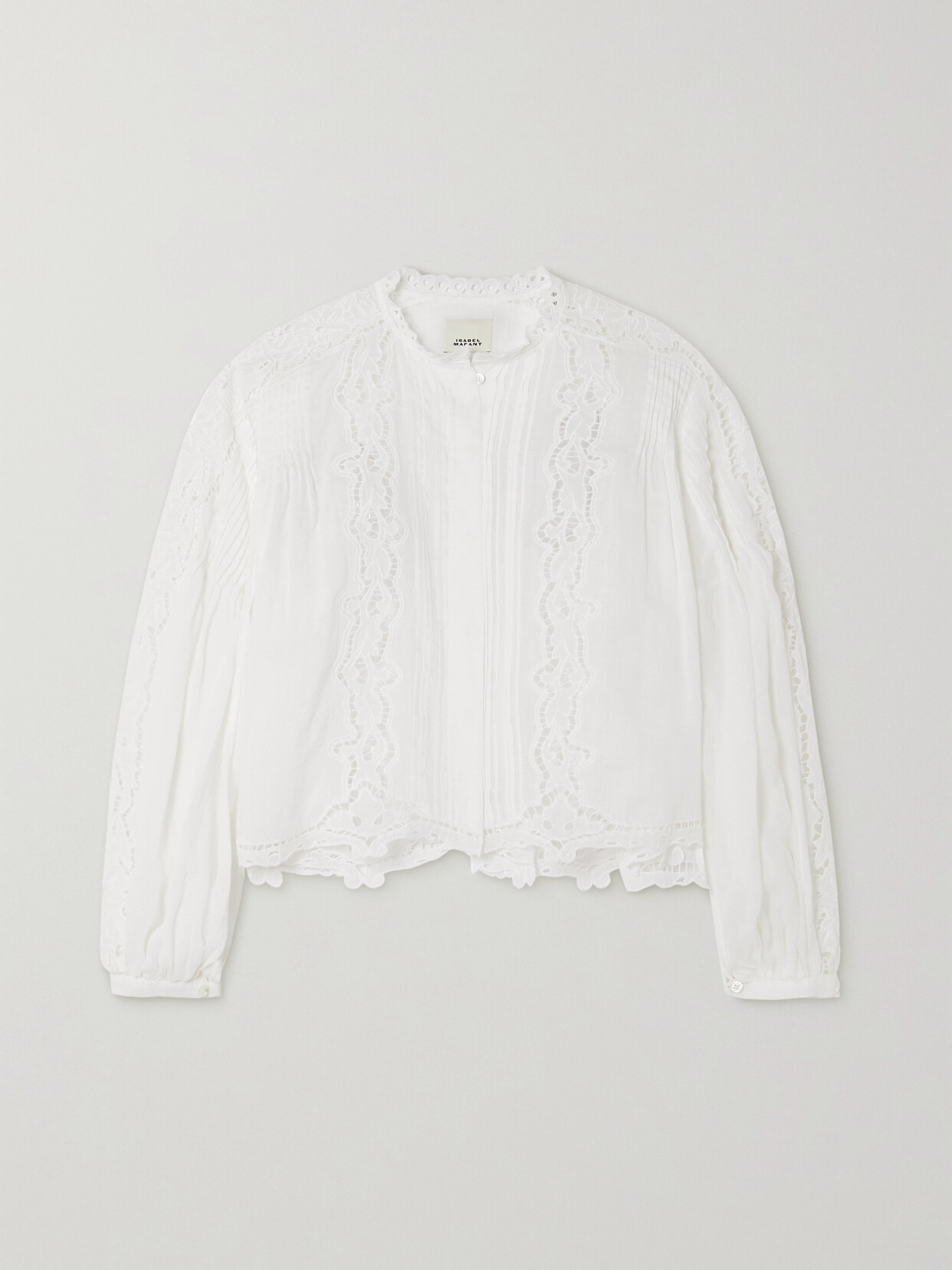 Shop Isabel Marant Kubra Guipure Lace-trimmed Pleated Ramie Blouse In White