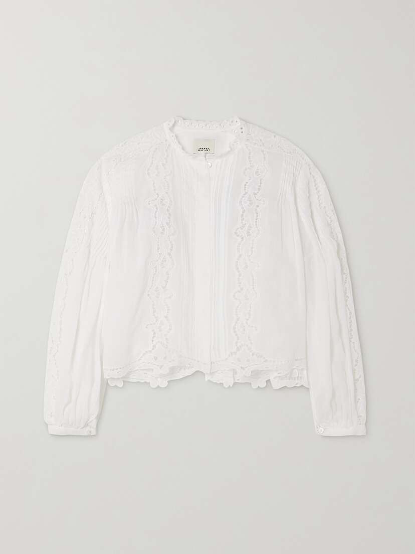 Isabel Marant Kubra Guipure Lace-trimmed Pleated Ramie Blouse