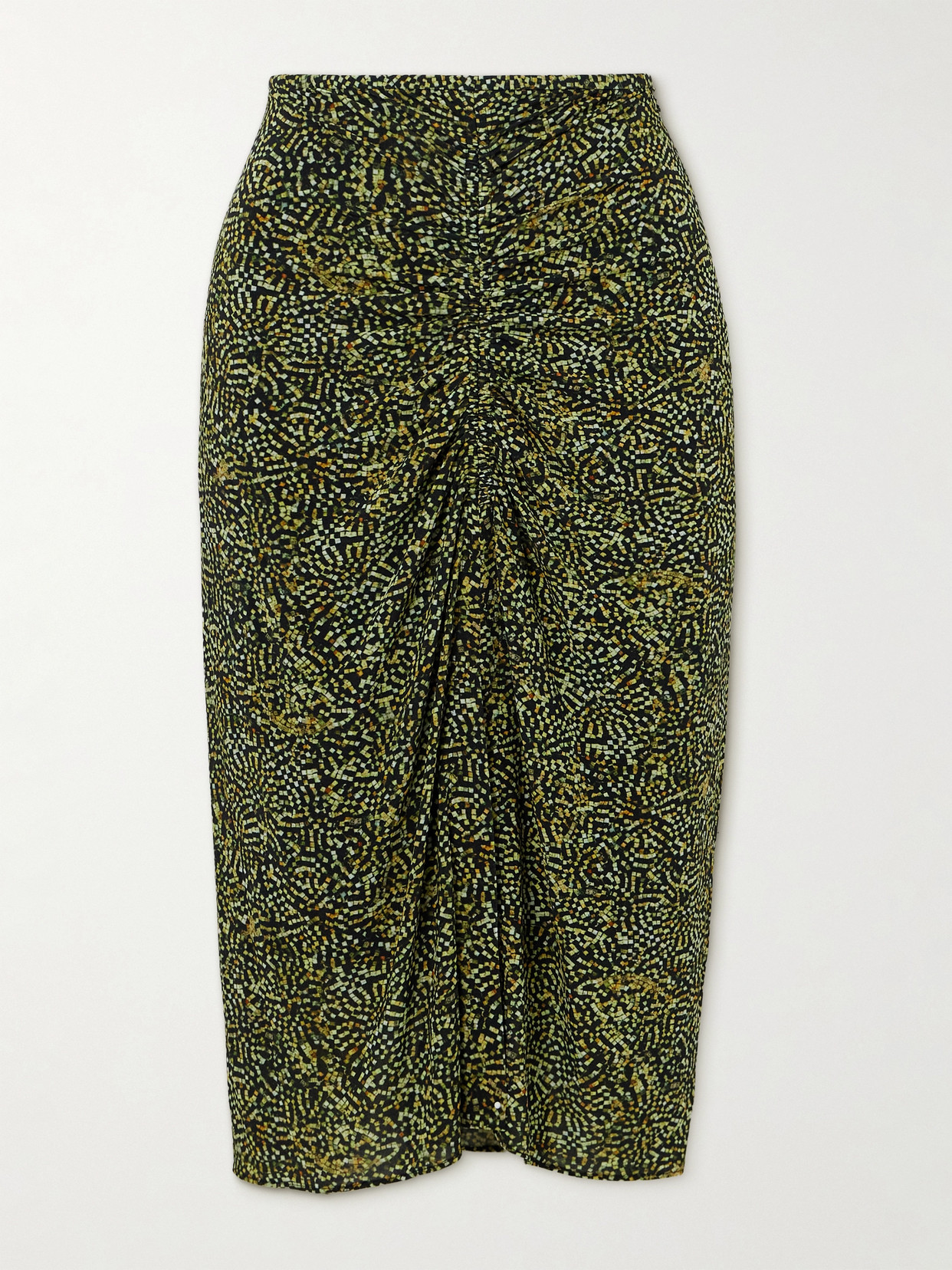 Isabel Marant - Joella Ruched Printed Stretch-jersey Midi Skirt - Yellow