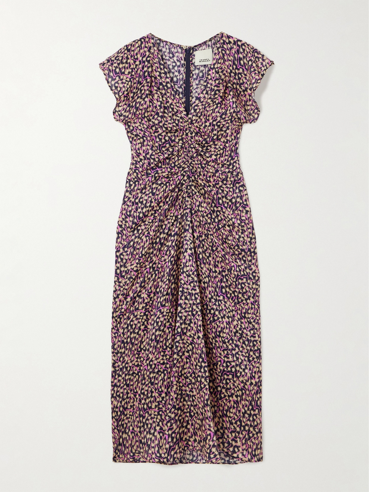Isabel Marant Lyndsay Gathered Printed Crepe Midi Dress - Purple