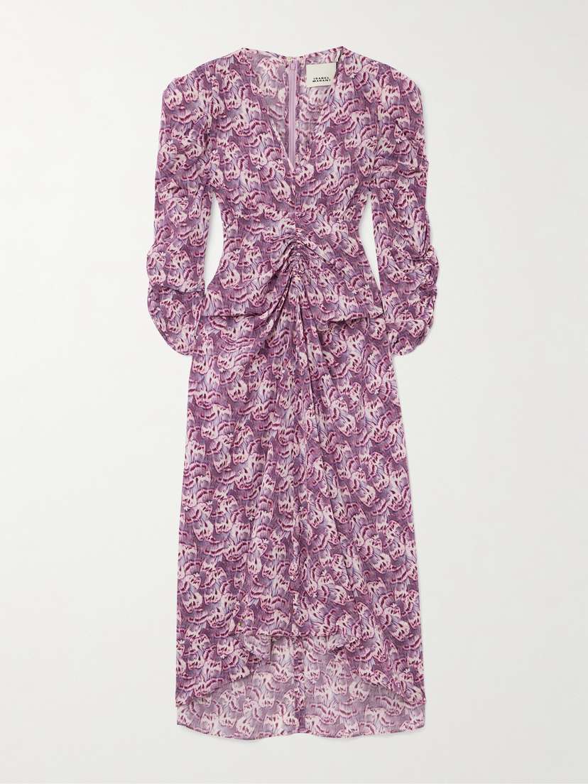 Isabel Marant Albini Gathered Printed Silk-blend Midi Dress