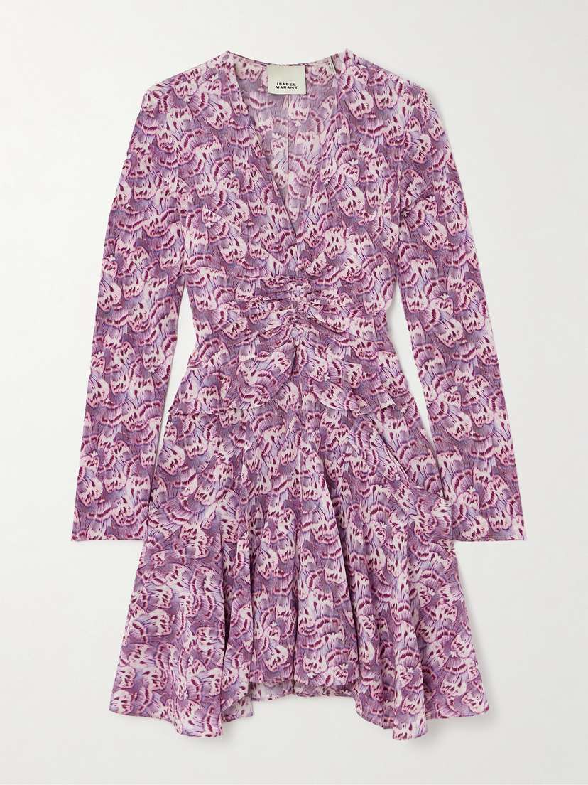 Isabel Marant Usmara Gathered Ruffled Printed Stretch-silk Mini Dress