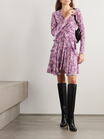 Isabel Marant Usmara gathered ruffled printed stretch-silk mini dress