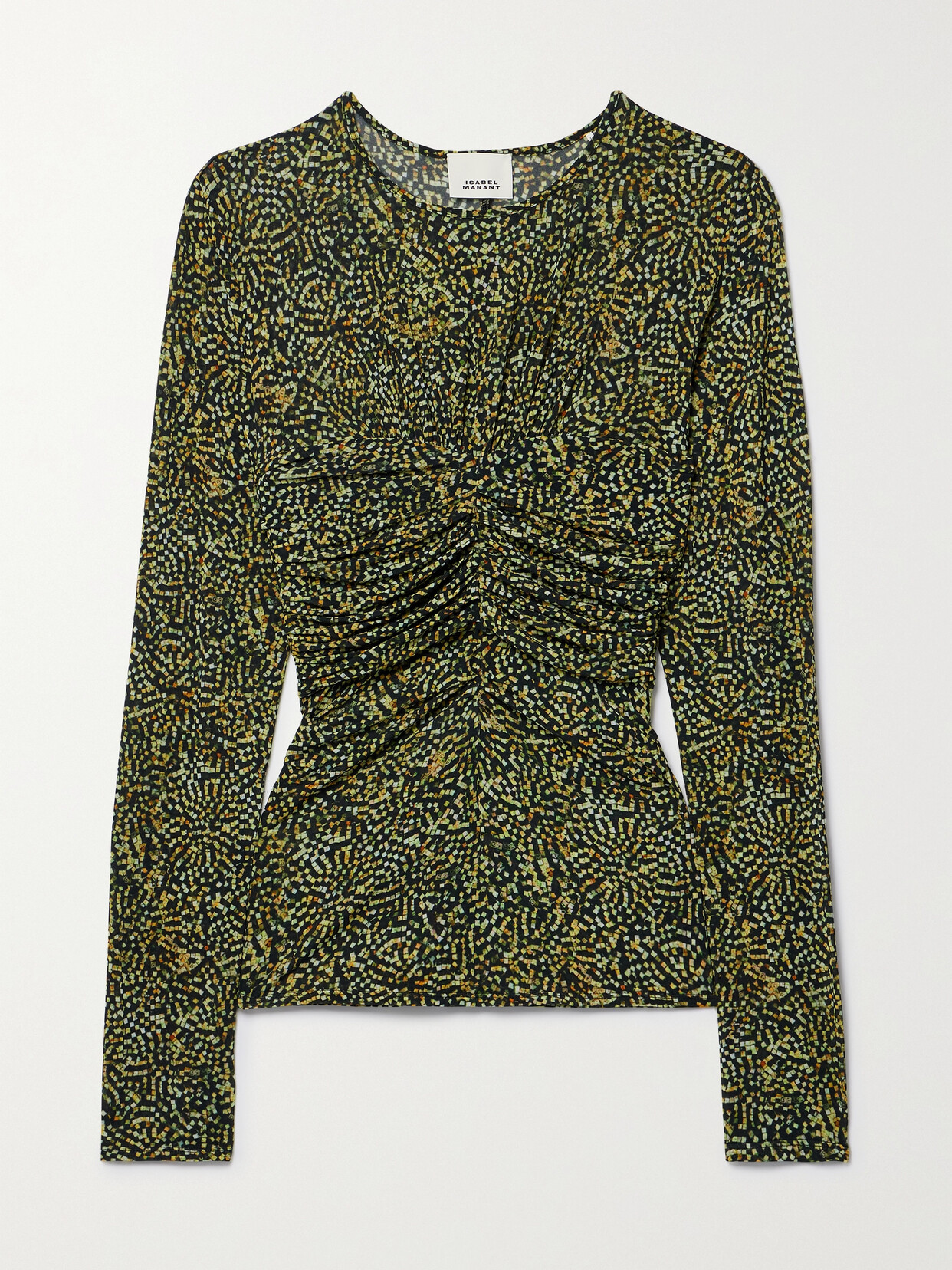 Isabel Marant Jalila Ruched Printed Jersey Top In Yellow