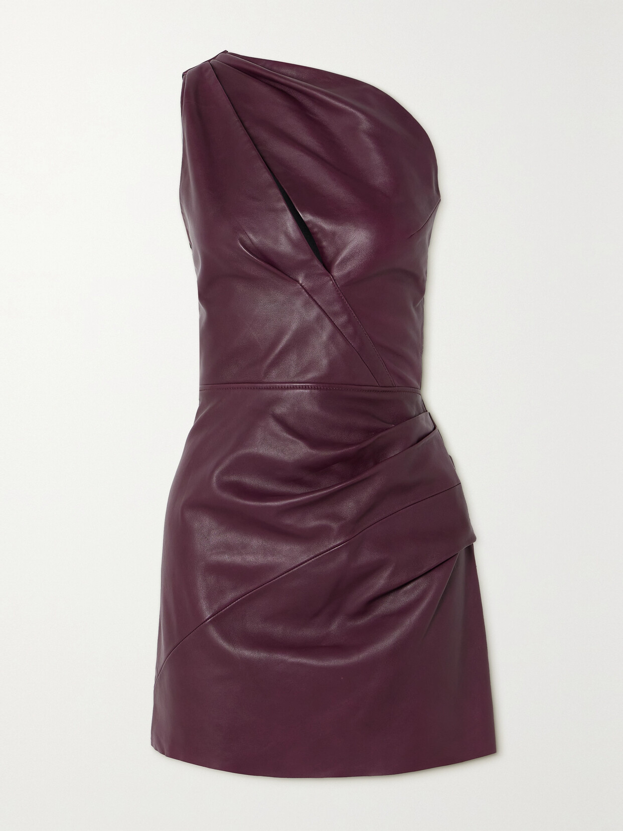 Maticevski Manuka One-shoulder Cutout Draped Leather Mini Dress In Purple