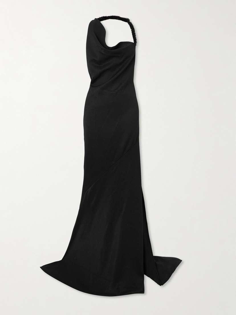 Maticevski Desires Asymmetric Bead-embellished Twill Halterneck Gown - UK 14