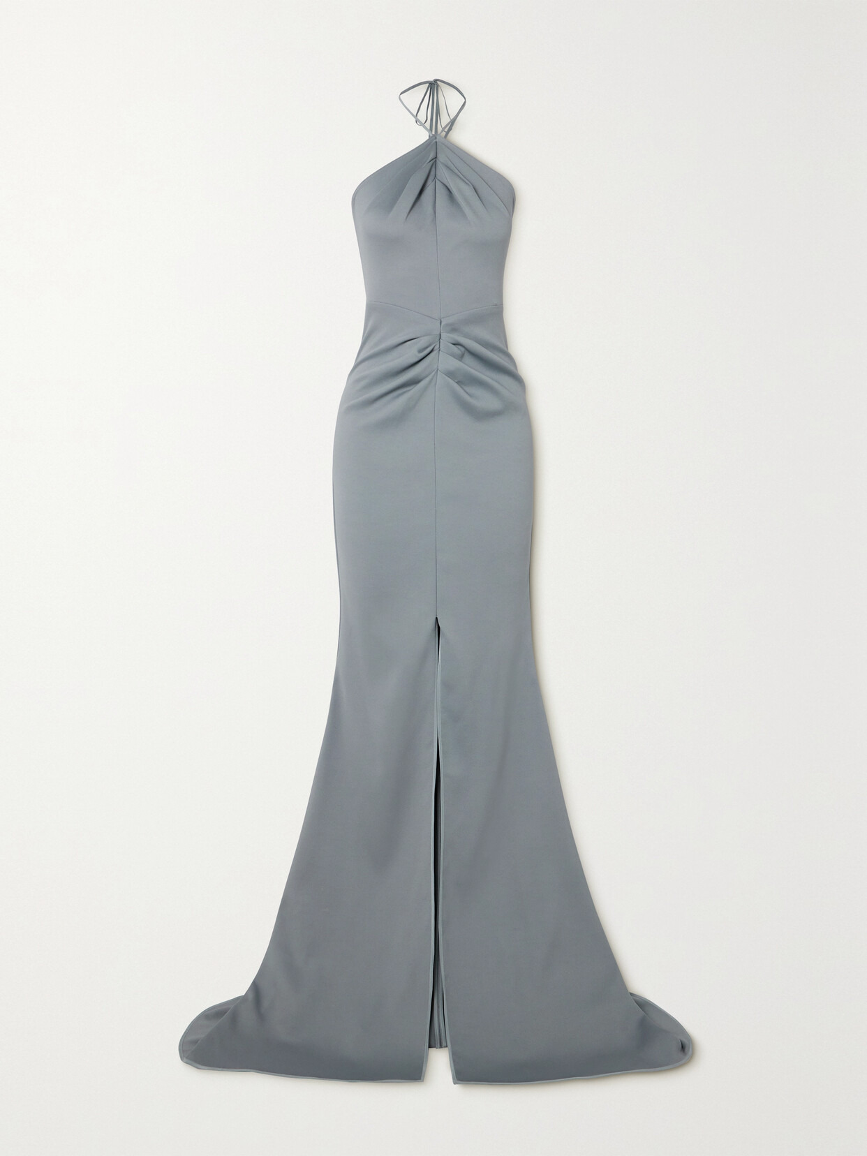 Maticevski Smokescreen Gathered Stretch-crepe Halterneck Gown In Gray