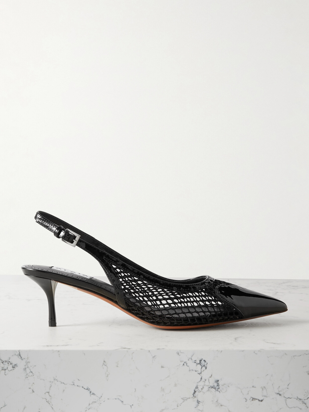 Alaïa Le Coeur 55 Mesh And Patent-leather Slingback Pumps In Black