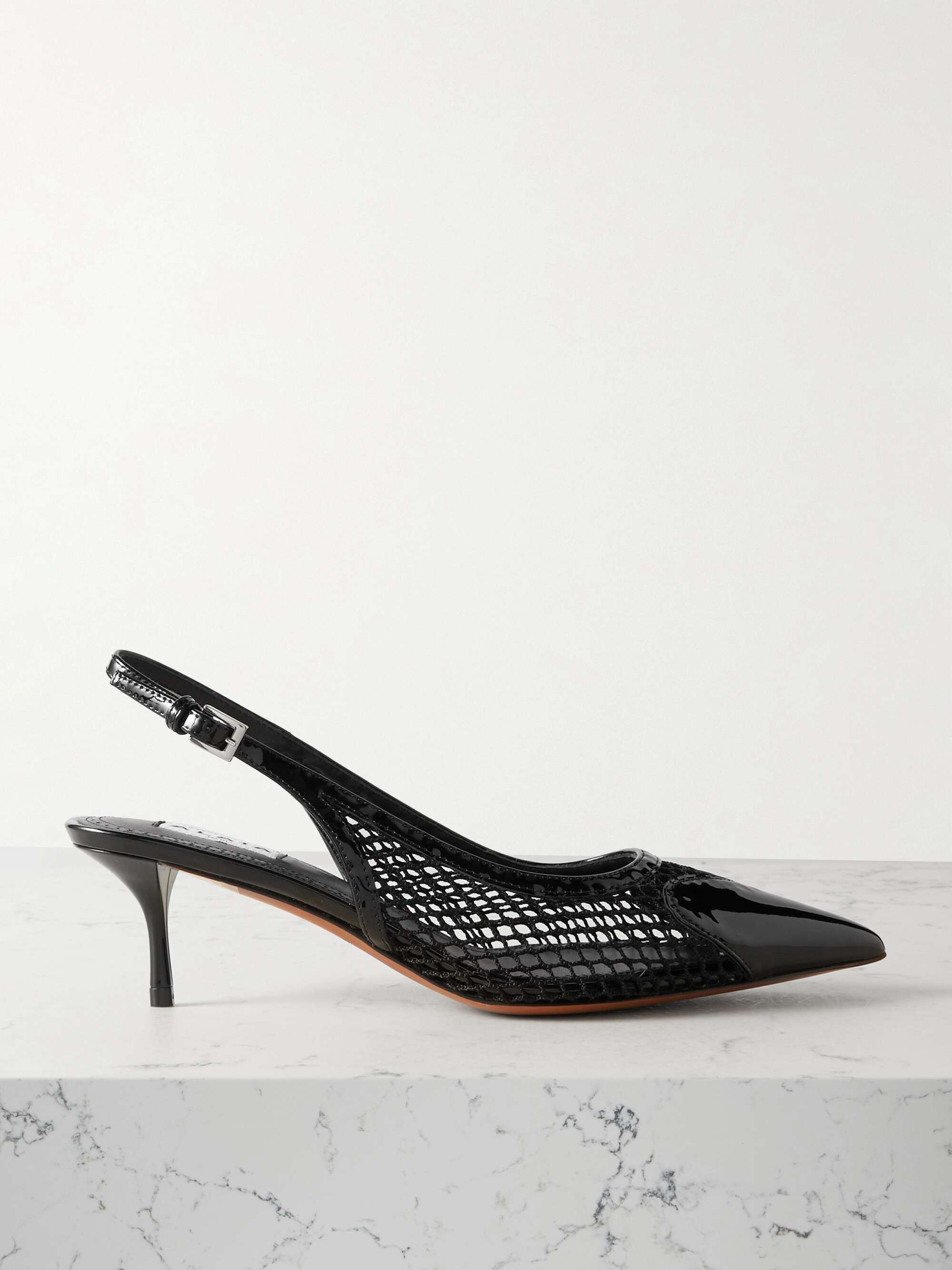 ALAÏA Le Coeur 55 mesh and patent-leather slingback pumps | NET-A-PORTER