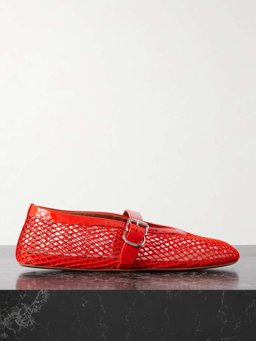 Alaïa Patent Leather-trimmed Mesh Ballet Flats