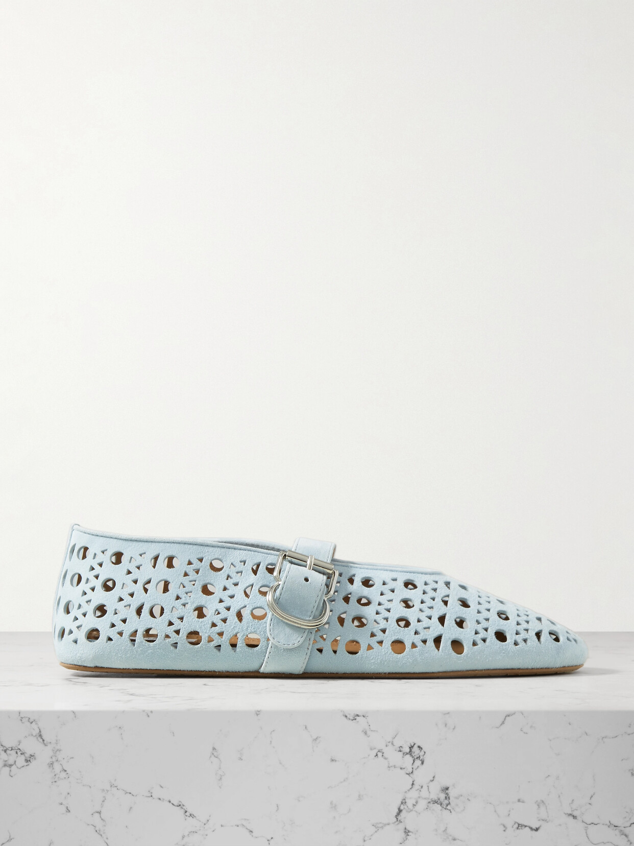 Alaïa Leather-trimmed Perforated Suede Ballet Flats