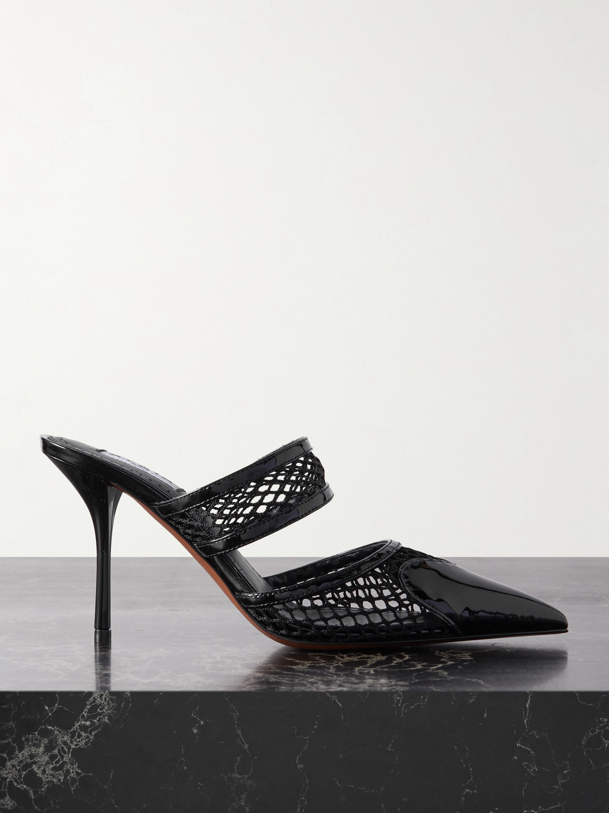 Alaïa La Coeur 90 Mesh And Patent-leather Mules In Black