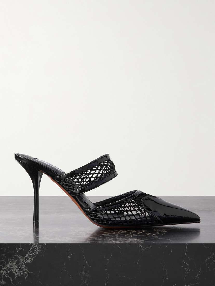 Alaïa La Coeur 90 Mesh And Patent-leather Mules