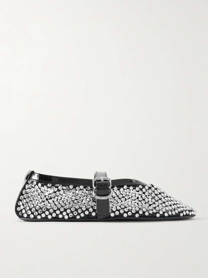 Alaïa Crystal-embellished Patent Leather-trimmed Mesh Ballet Flats