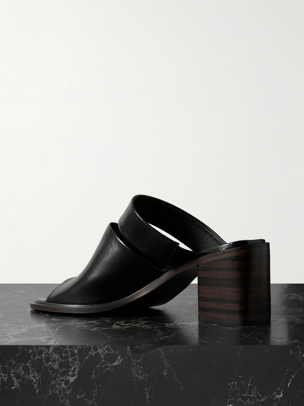 Lemaire 70mm Double Strap Leather Mule In Black