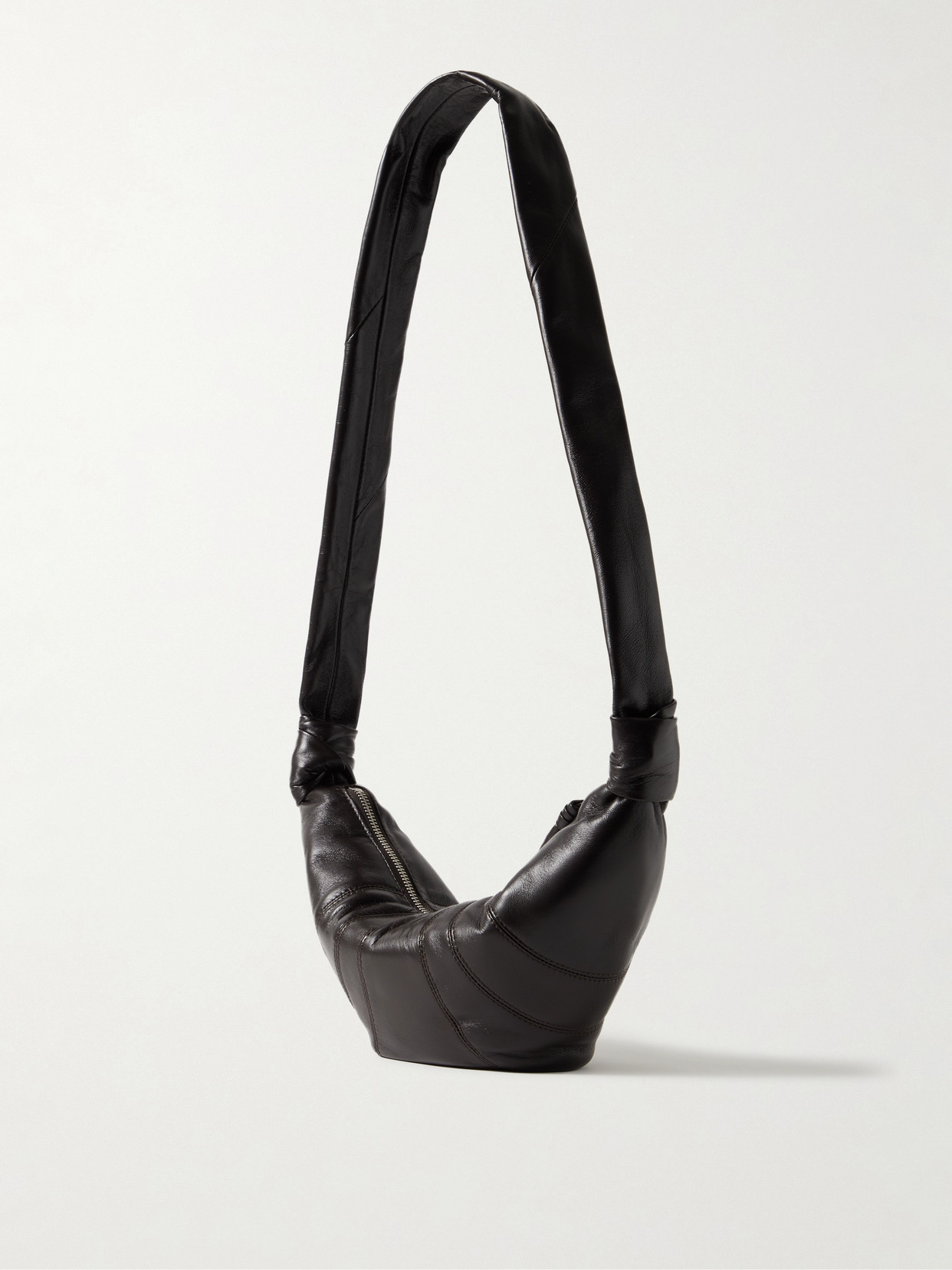 Lemaire Croissant Small Paneled Leather Shoulder Bag In Brown